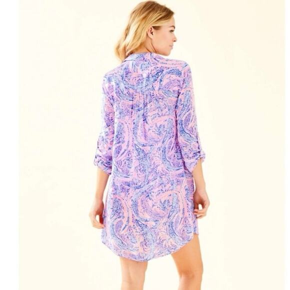 Lilly Pulitzer Natalie Shirtdress Cover-Up XS Coastal Blue Maybe Gator NWT/NEW!! - Picture 3 of 12